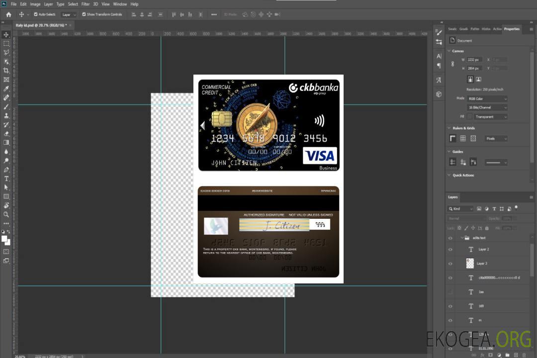 Carte de crédit professionnelle visa CKB Bank du Monténégro template Carte de crédit professionnelle visa CKB Bank du Monténégro template